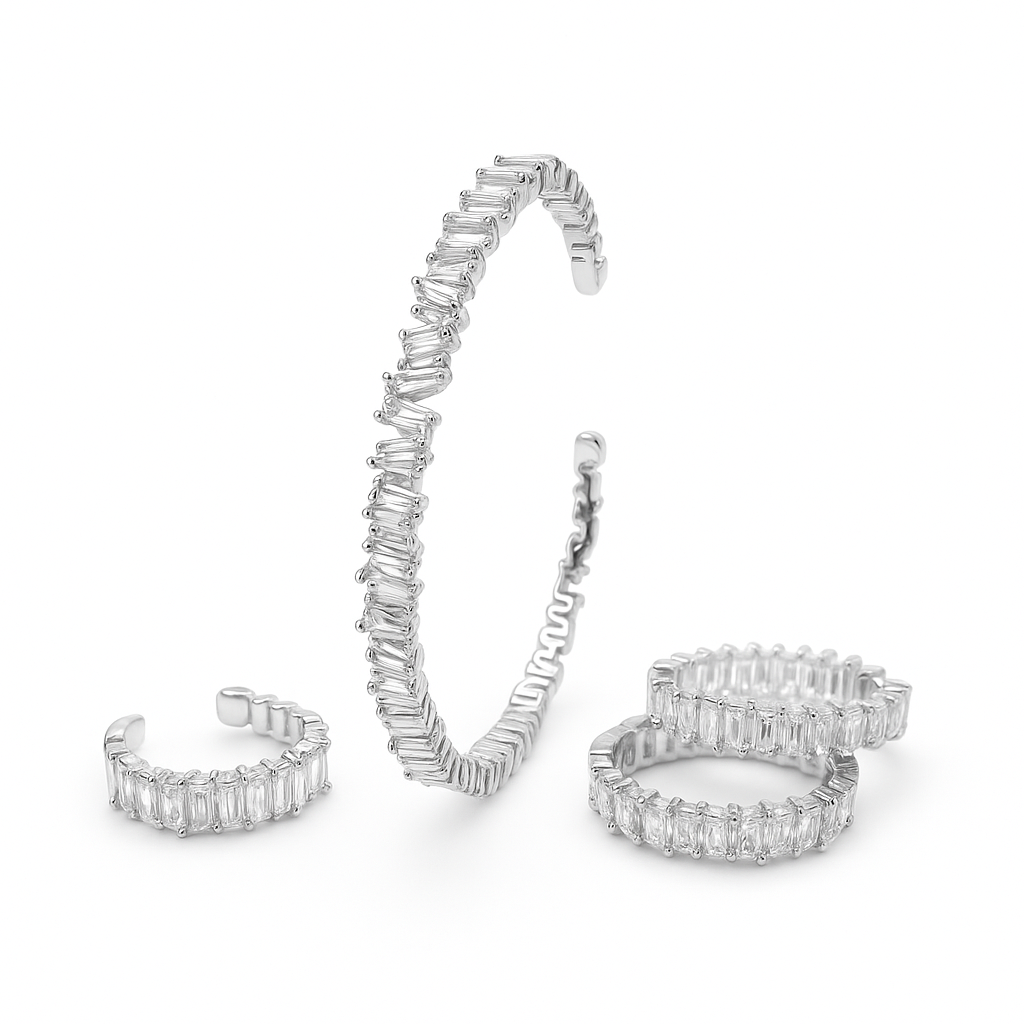 Baguette cut CZ collection - Silver 1 front