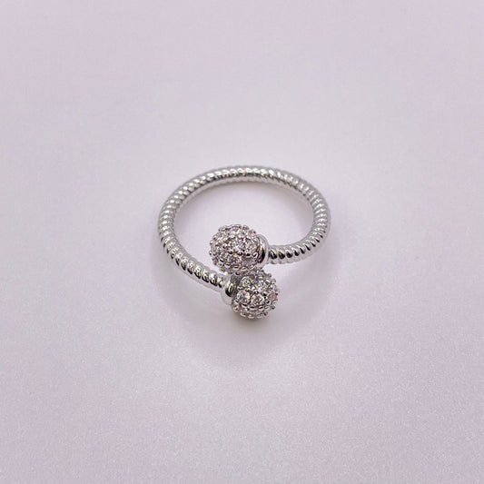 CZ double bead ring - Silver laying flat