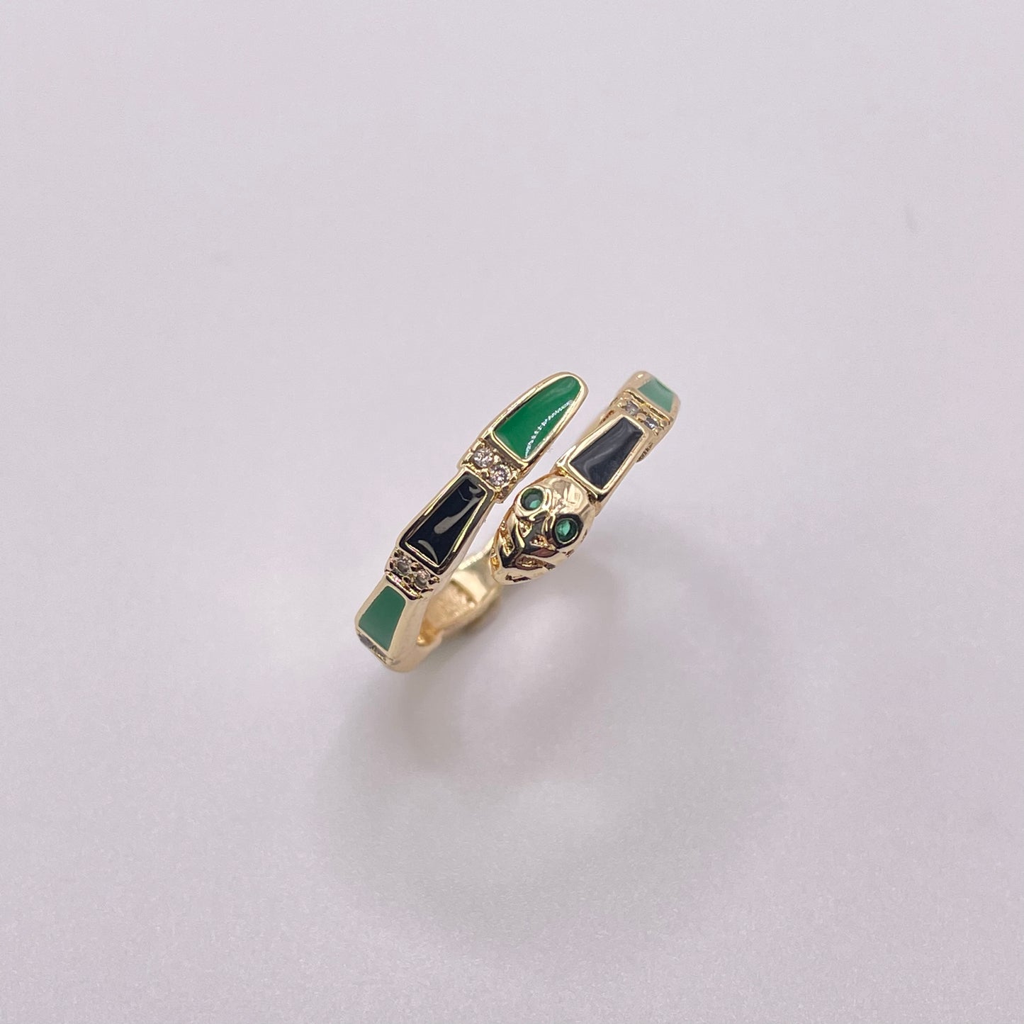 Gold snake ring - Black & Emerald from above
