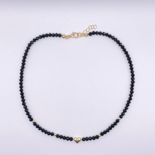 Bodrum bead heart necklace - Black view from above
