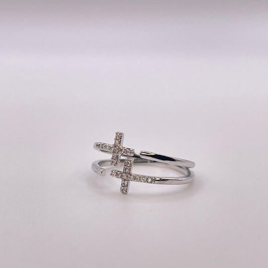 Double cross ring - Silver front view