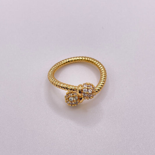 CZ double bead ring - Gold laying flat