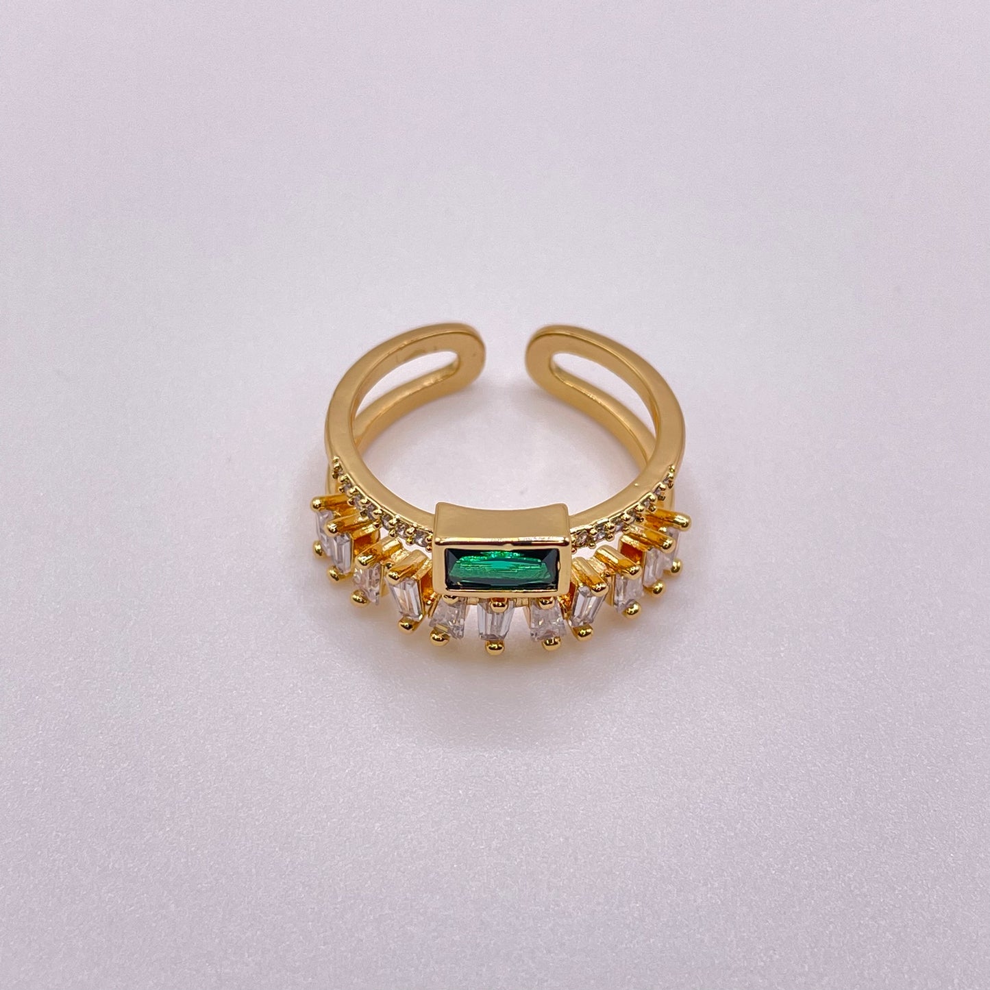 Baguette cut double gold ring - Emerald flat