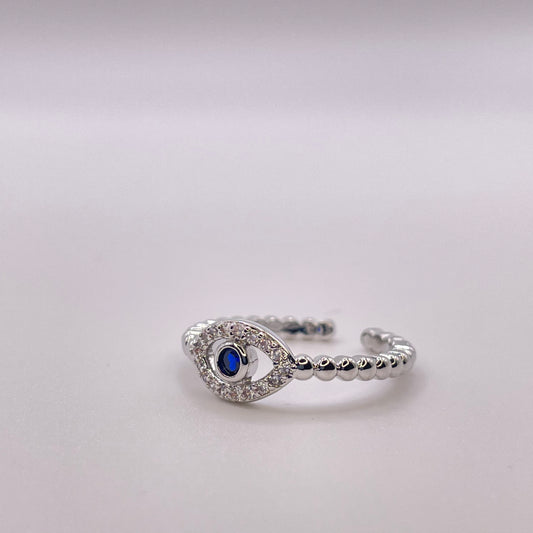 Blue zircon evil eye - Silver side view