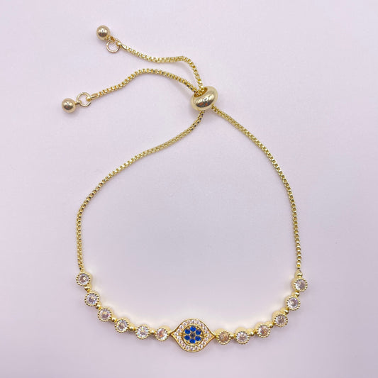 Cubic zirconia eye charm bracelet - Gold above view