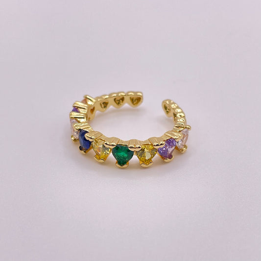 Rainbow heart cut ring - Gold laying flat