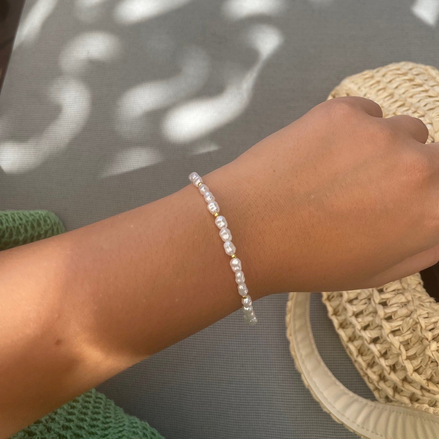 Bodrum pearl bracelet - White on wrist