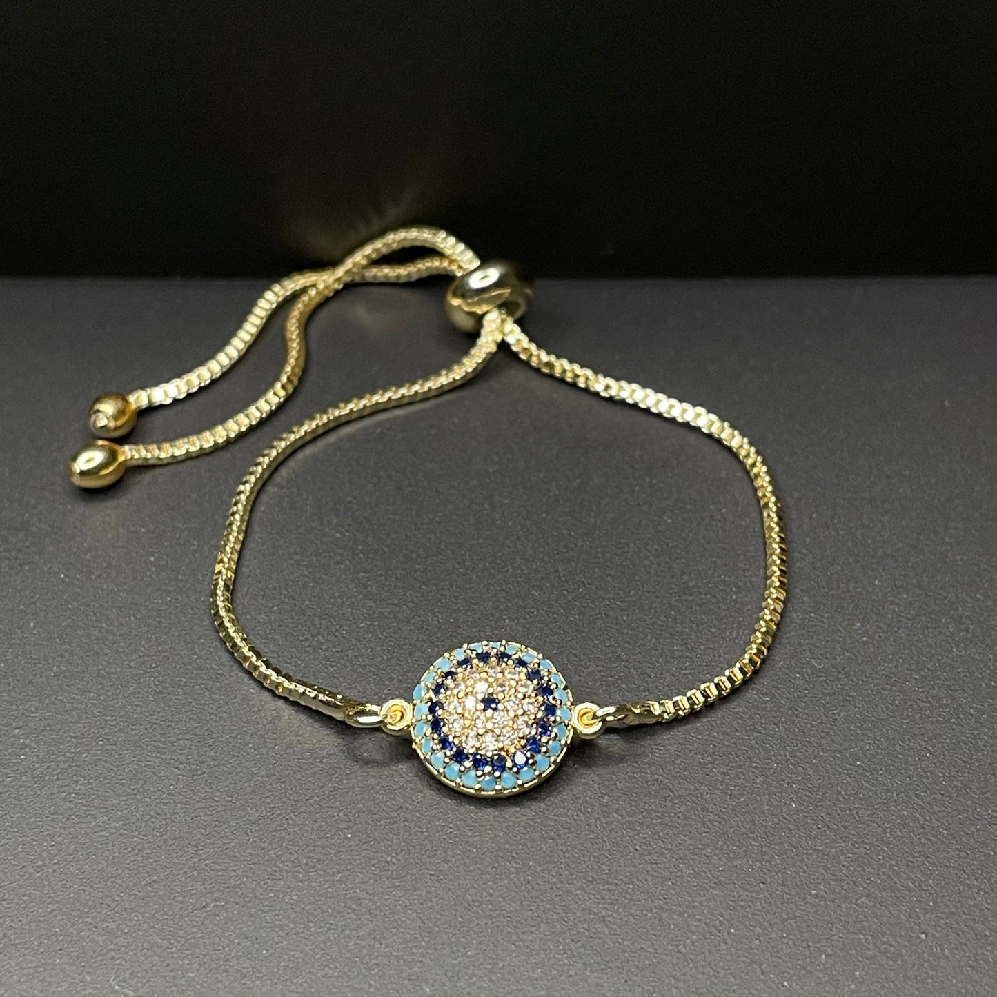 Turquoise evil eye bracelet - Gold view from above