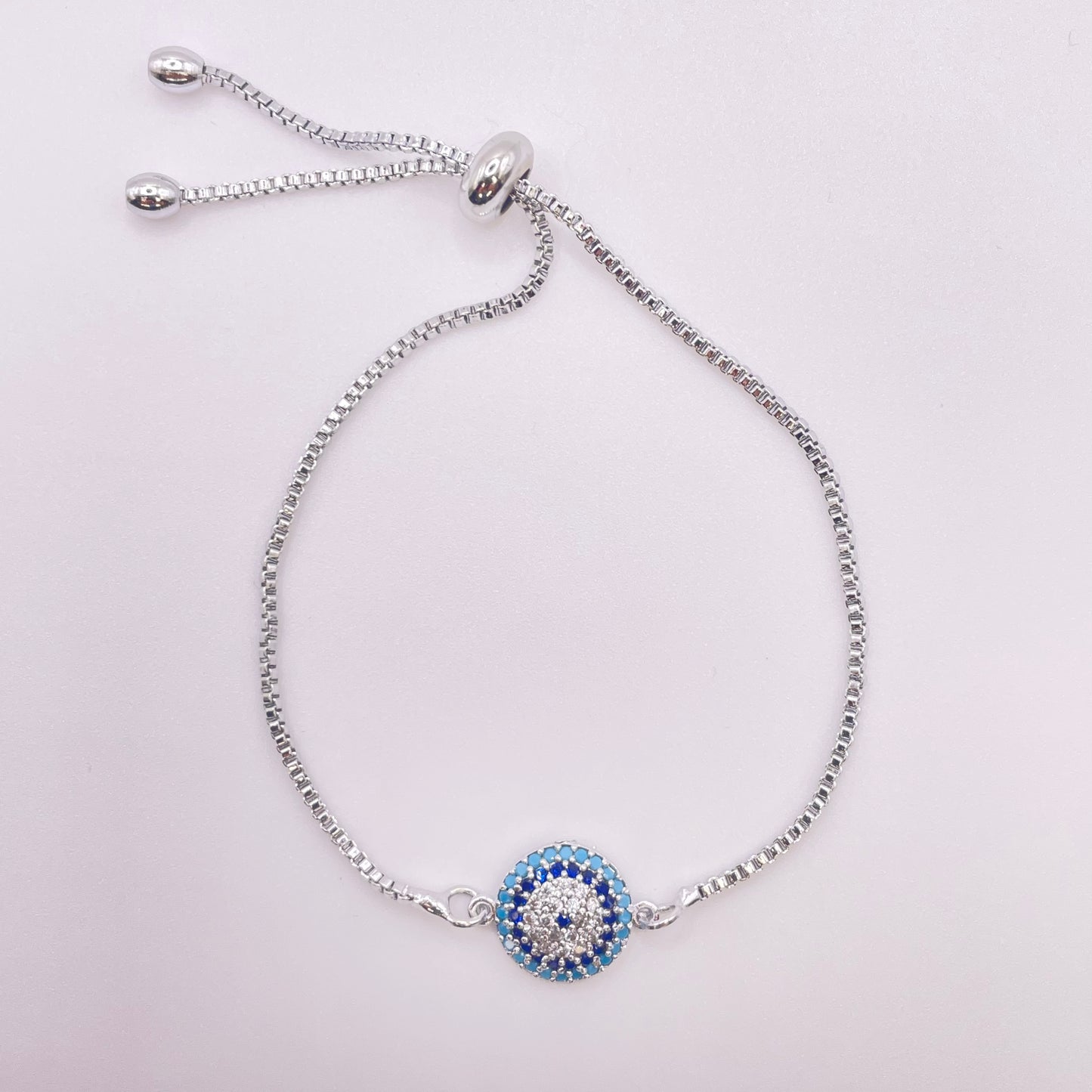 Turquoise evil eye bracelet - Silver view from above