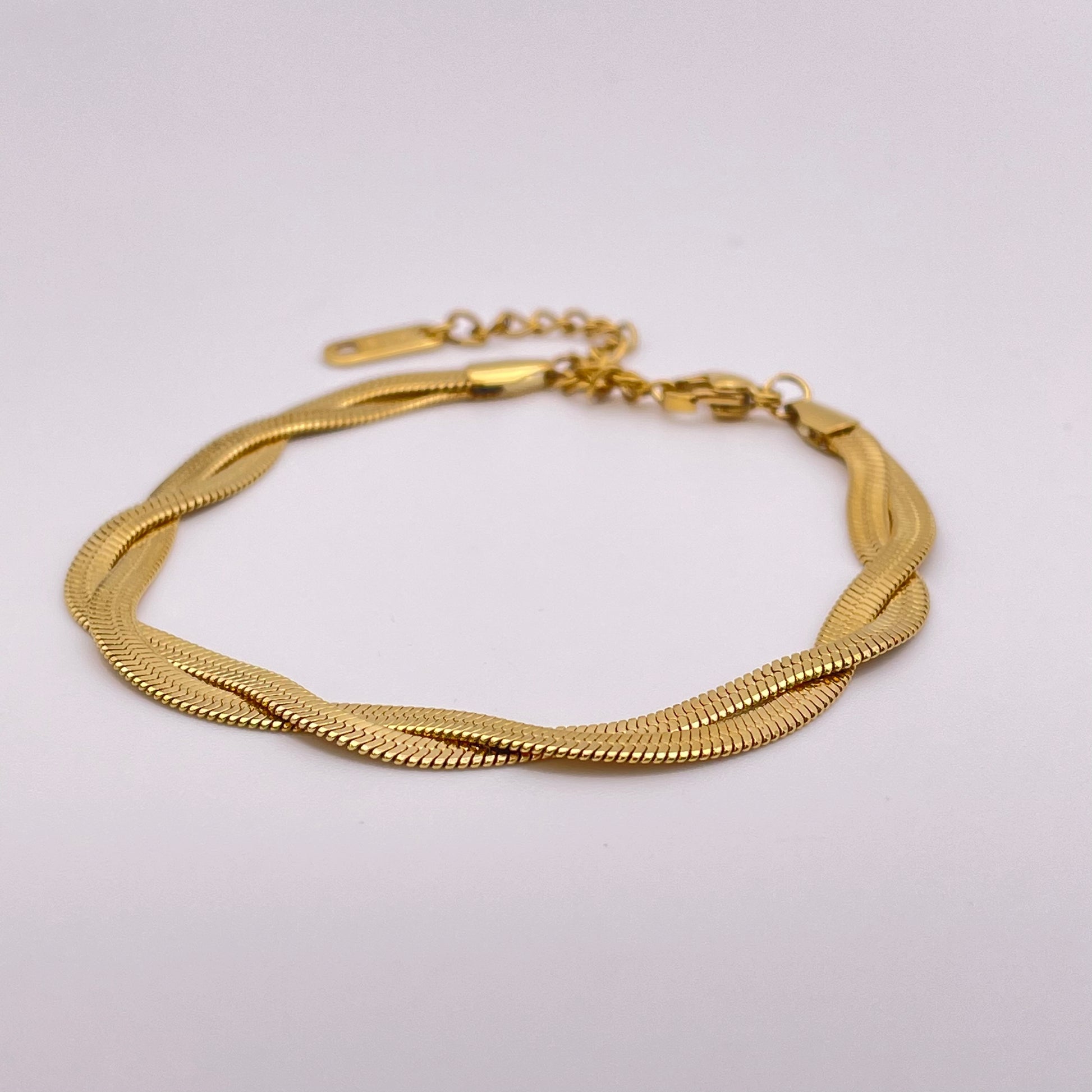 18K braided double herringbone bracelet - Gold front view