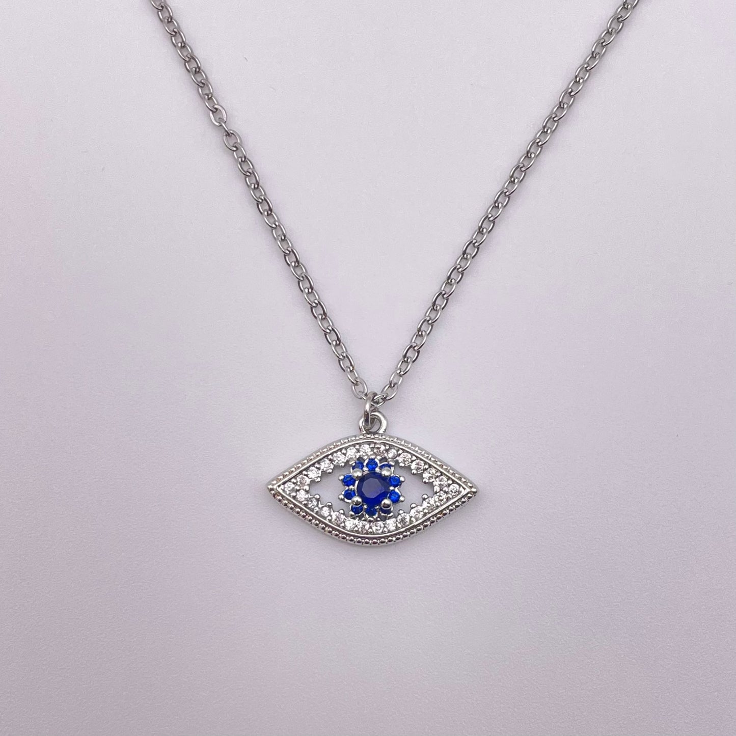 Evil eye necklace - Silver view from above