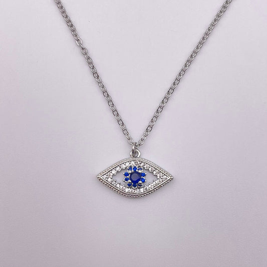 Evil eye necklace - Silver view from above