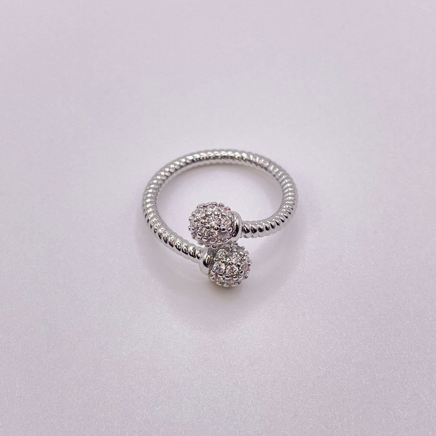 CZ double bead ring - Silver laying flat