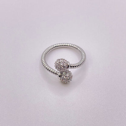 CZ double bead ring - Silver laying flat