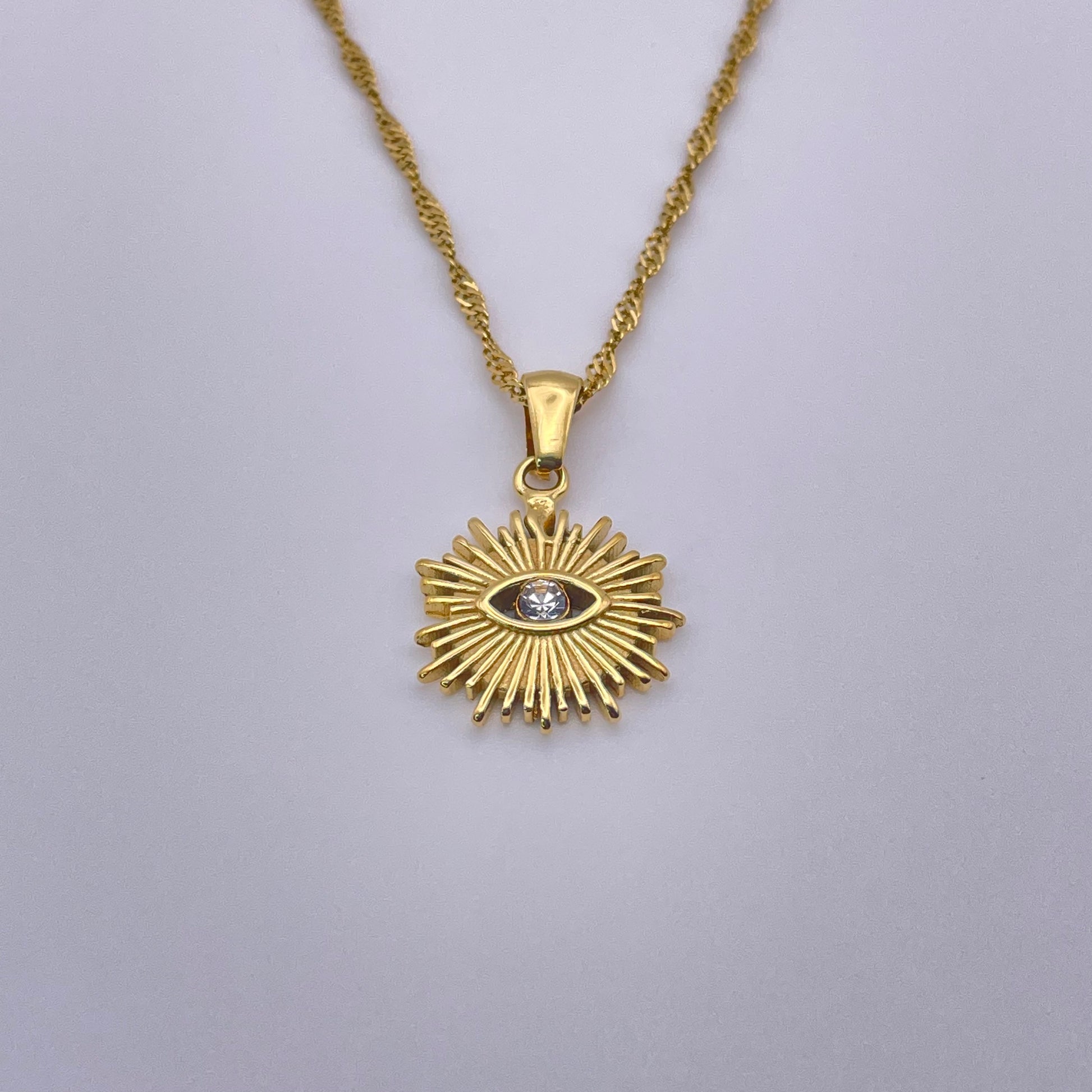 18K sunlight evil eye necklace view from above