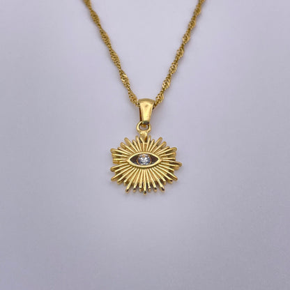 18K sunlight evil eye necklace view from above