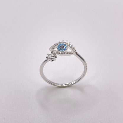 CZ tear evil eye ring - Silver standing