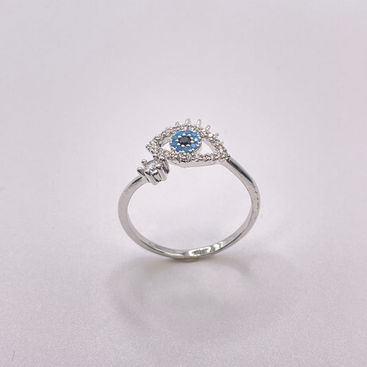 CZ tear evil eye ring - Silver standing