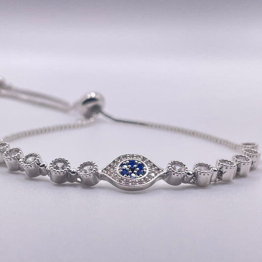 Cubic zirconia eye charm bracelet - Silver front view