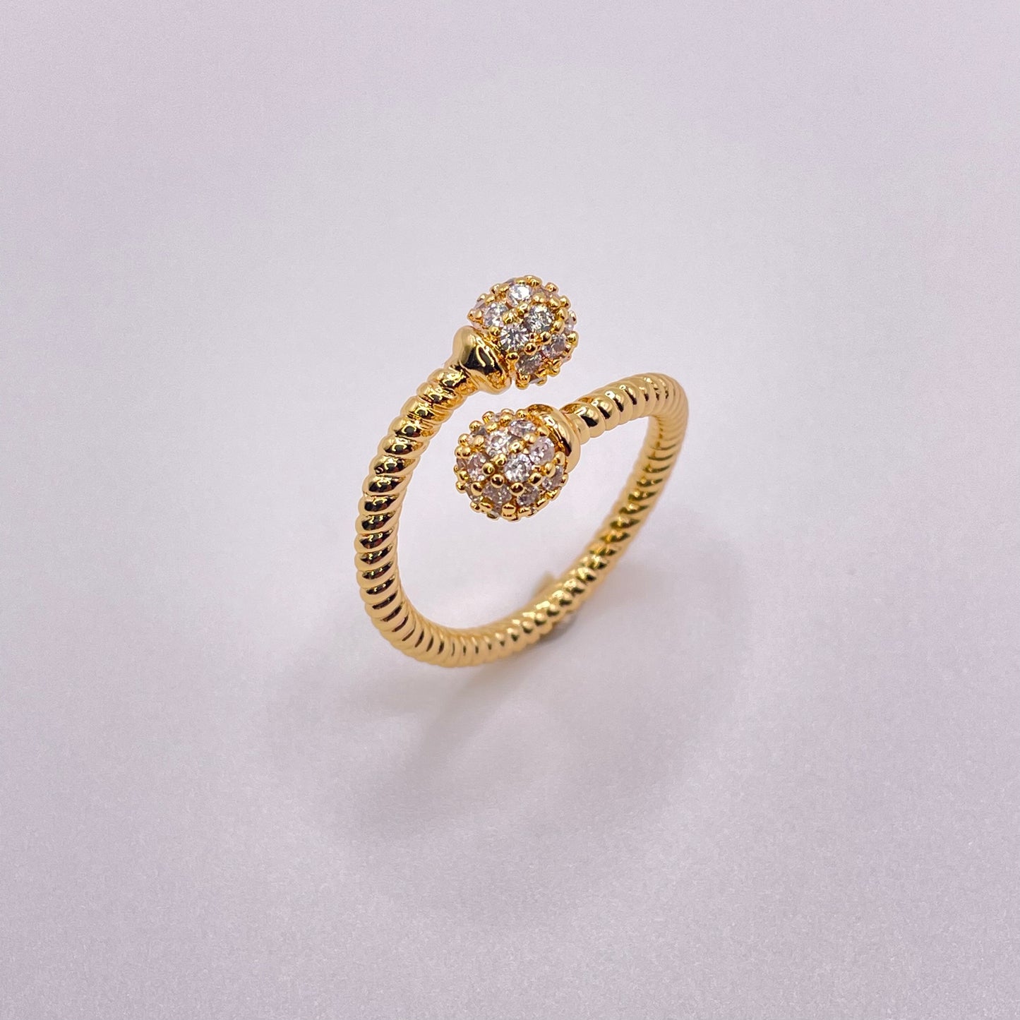 CZ double bead ring - Gold side view