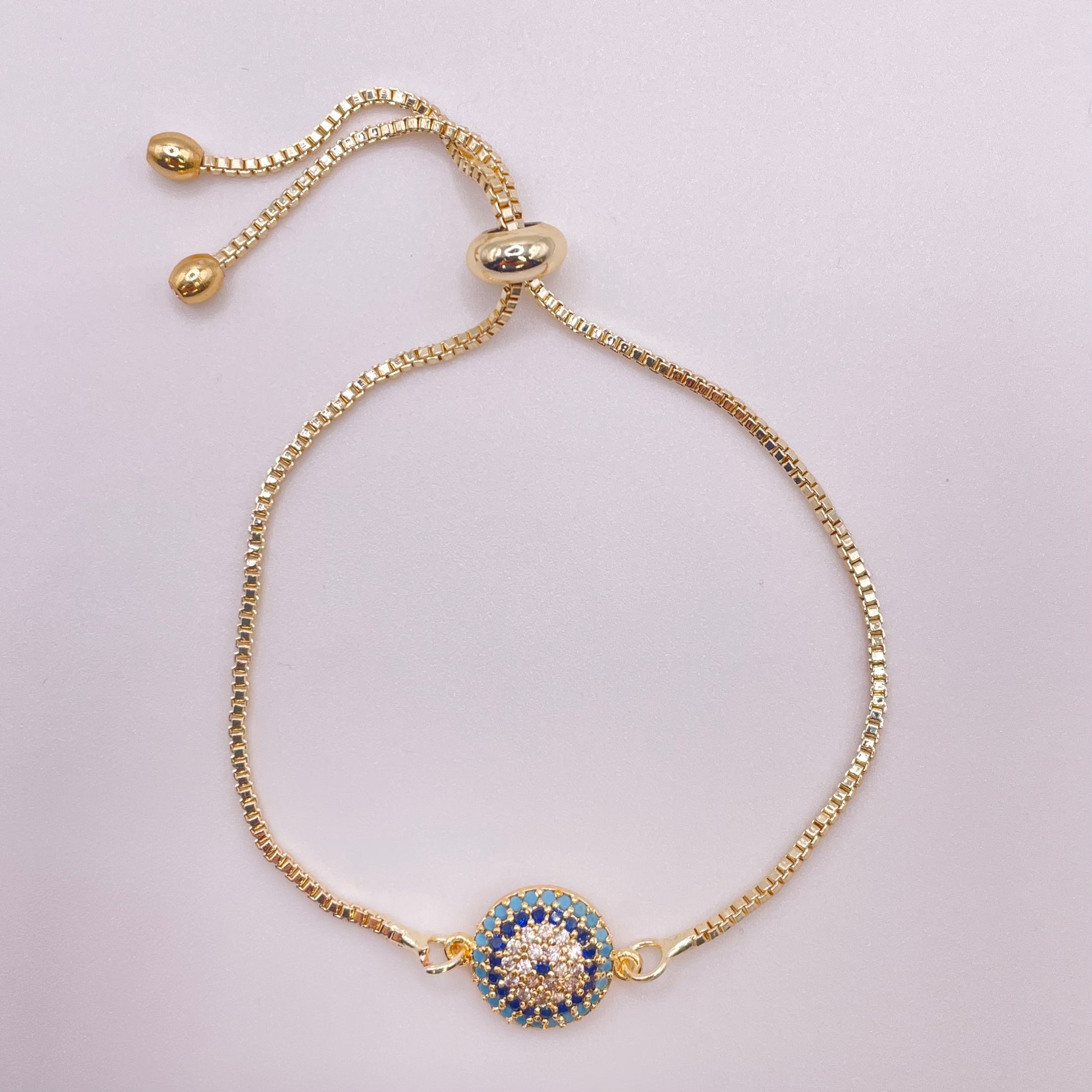 Turquoise evil eye bracelet - Gold view from above