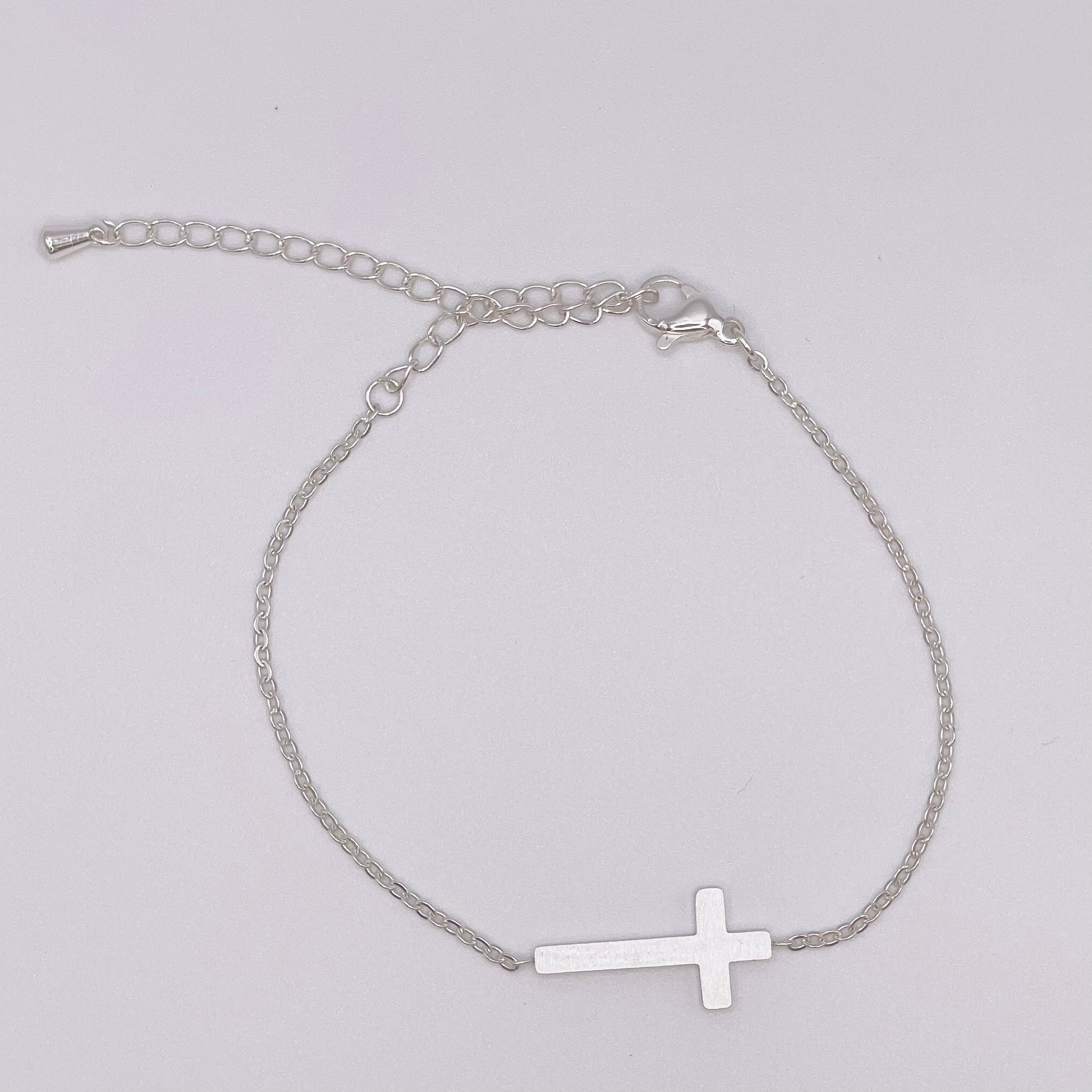 Christian cross bracelet - Silver view from above