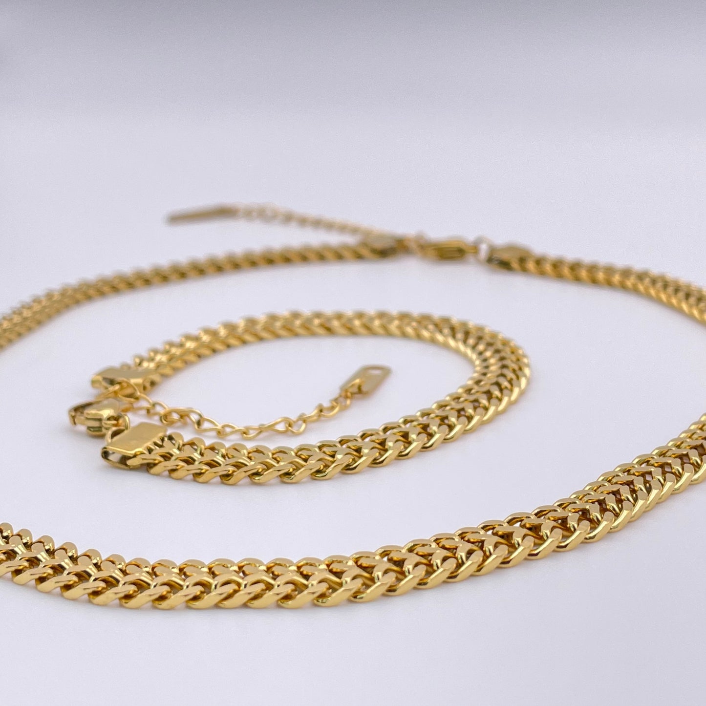 18K double curb chain bracelet - Gold with necklace