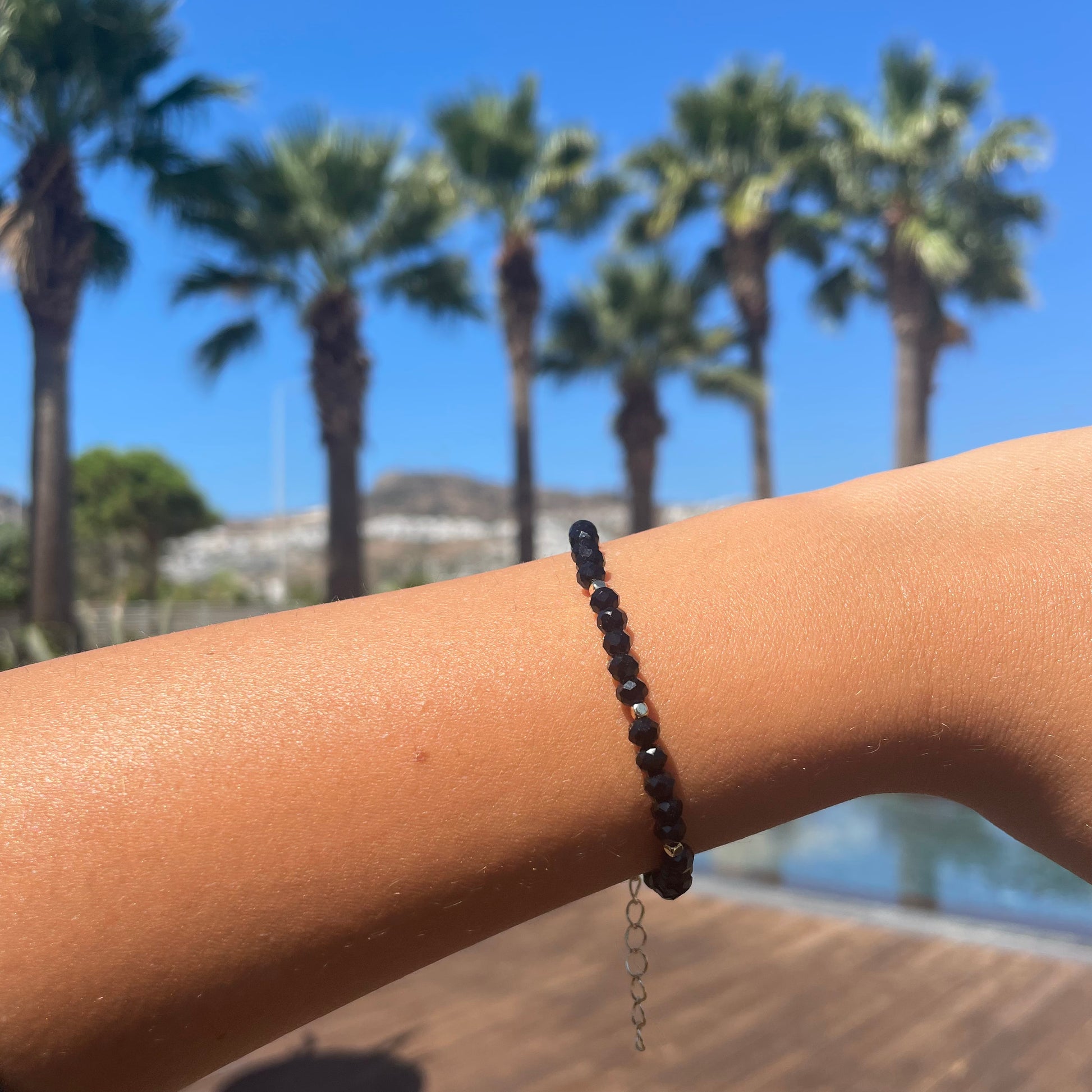 Bodrum bead bracelet - Black on wrist