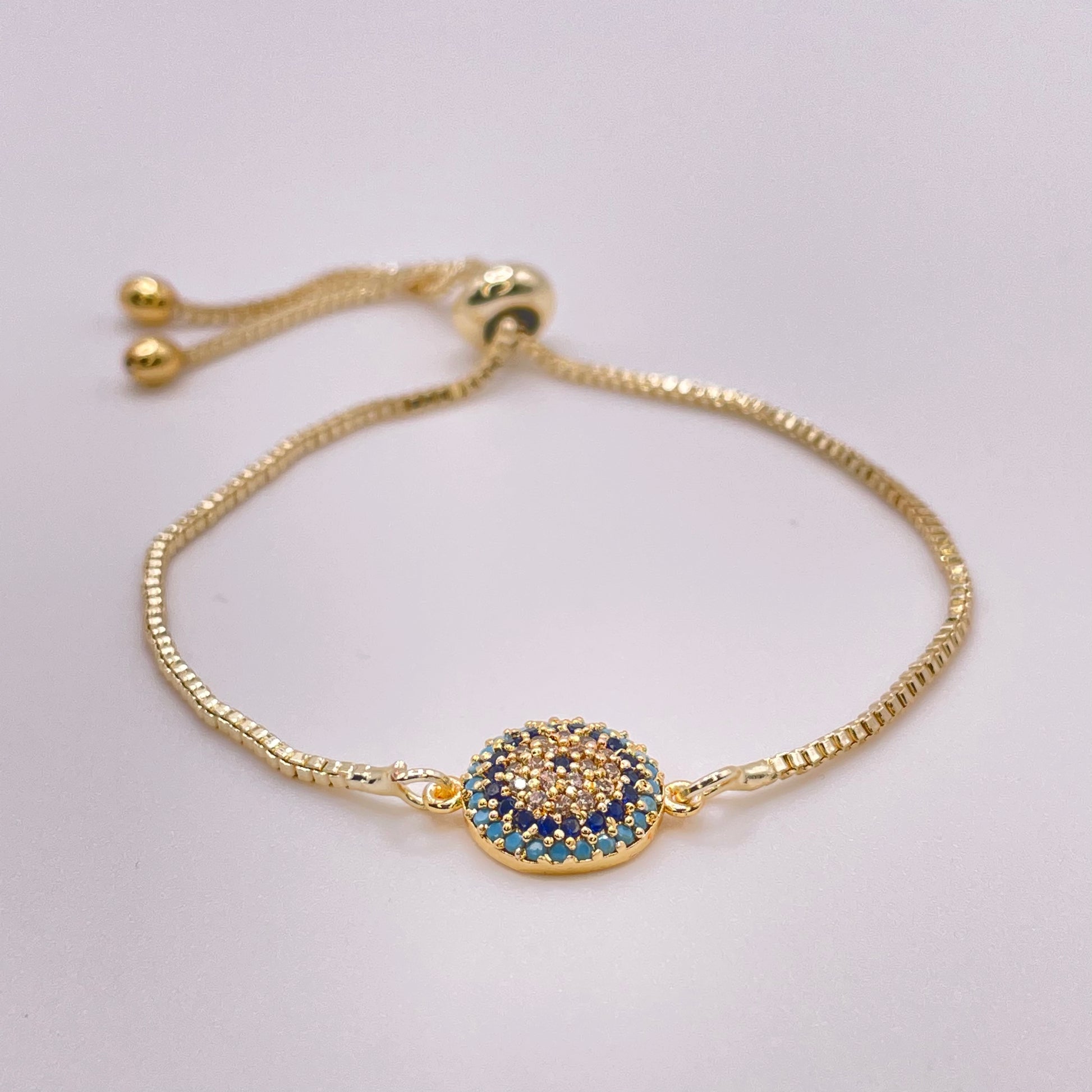 Turquoise evil eye bracelet - Gold front view