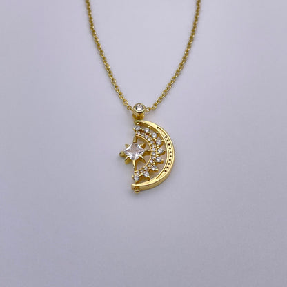 Star and crescent zircon necklace - Gold view from above