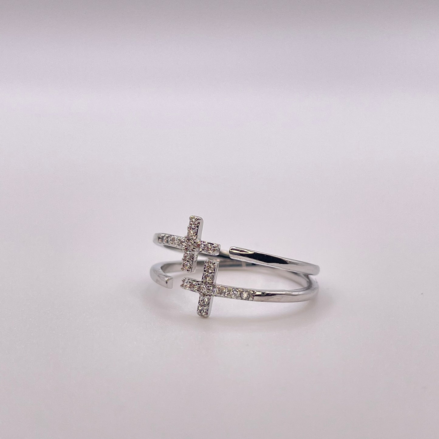 Double cross ring - Silver front view