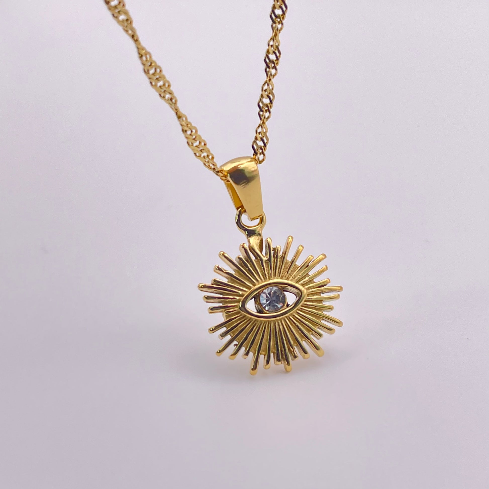 18K sunlight evil eye necklace standing