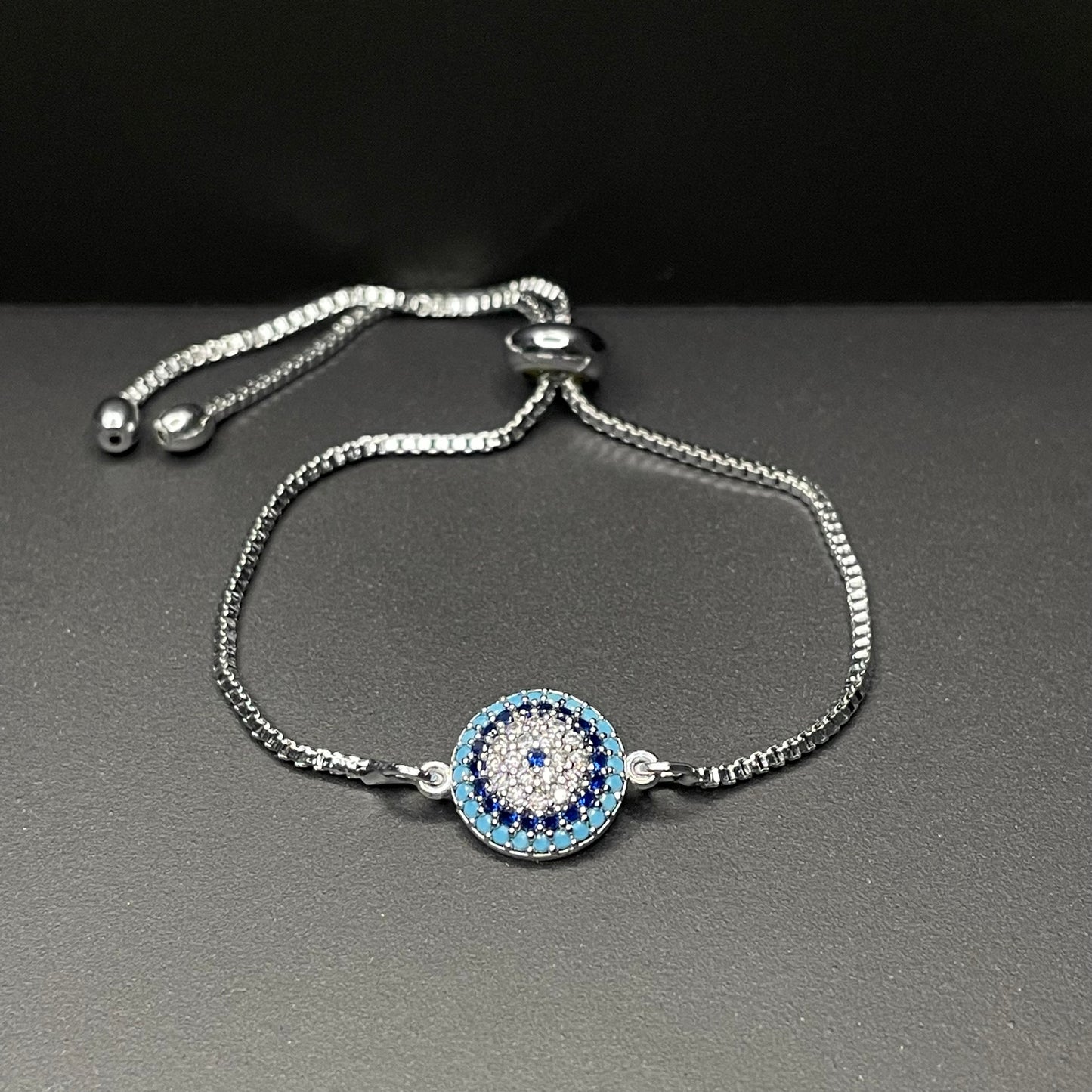 Turquoise evil eye bracelet - Silver front view