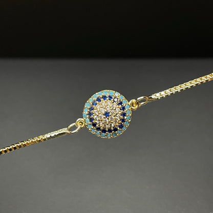 Turquoise evil eye bracelet - Gold close up