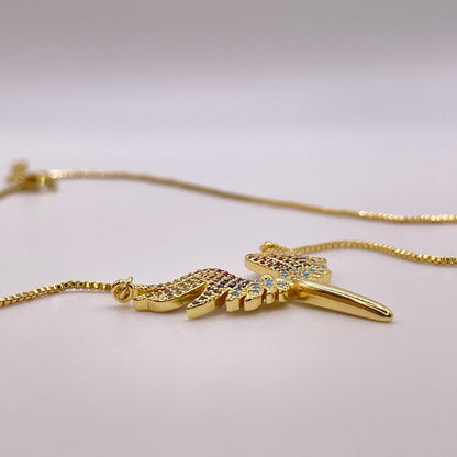 Golden angel necklace side view