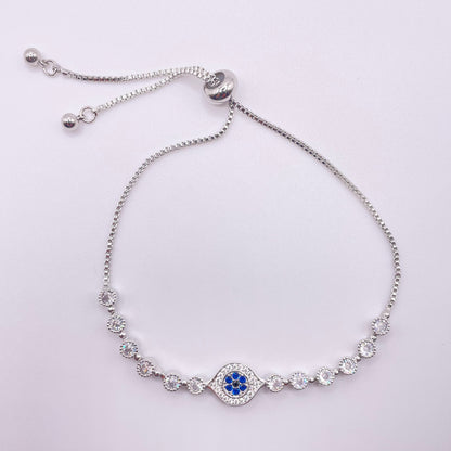 Cubic zirconia eye charm bracelet - Silver above view