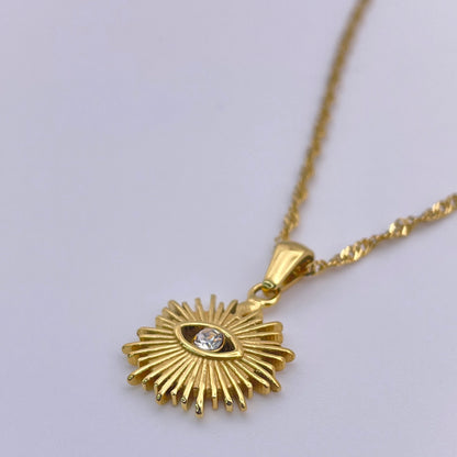 18K sunlight evil eye necklace side view