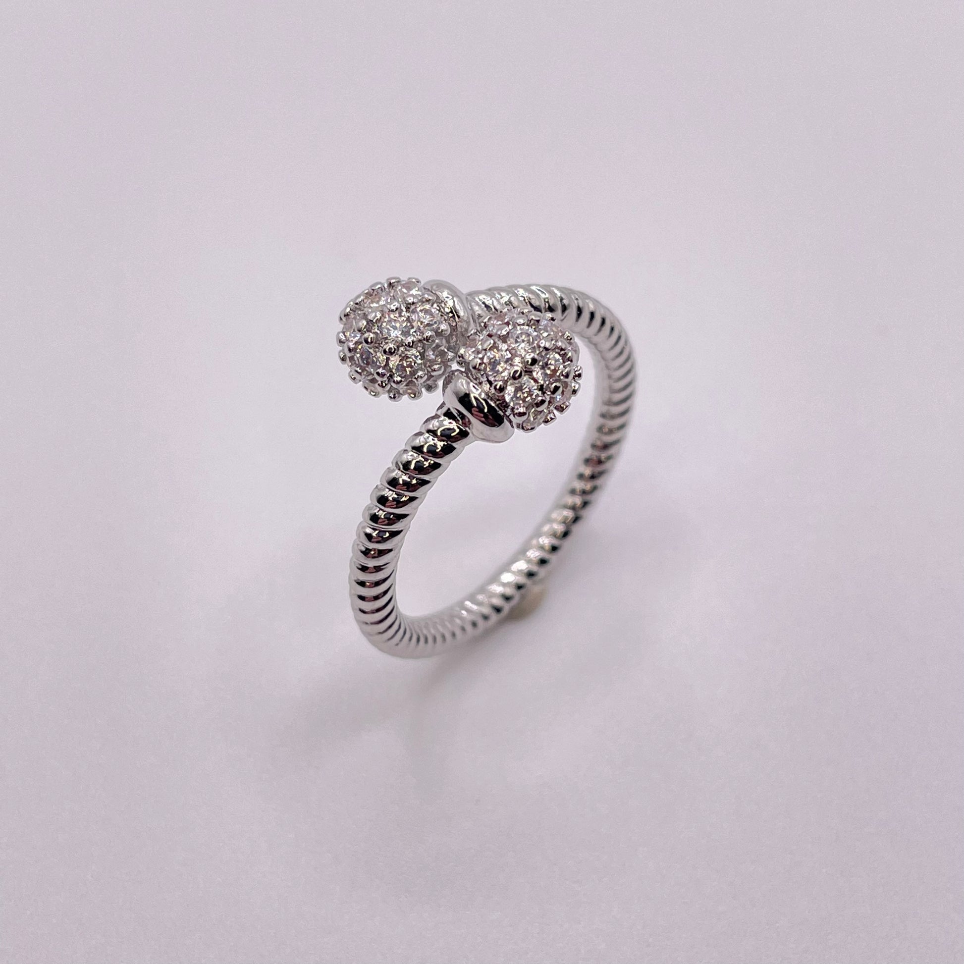 CZ double bead ring - Silver side view