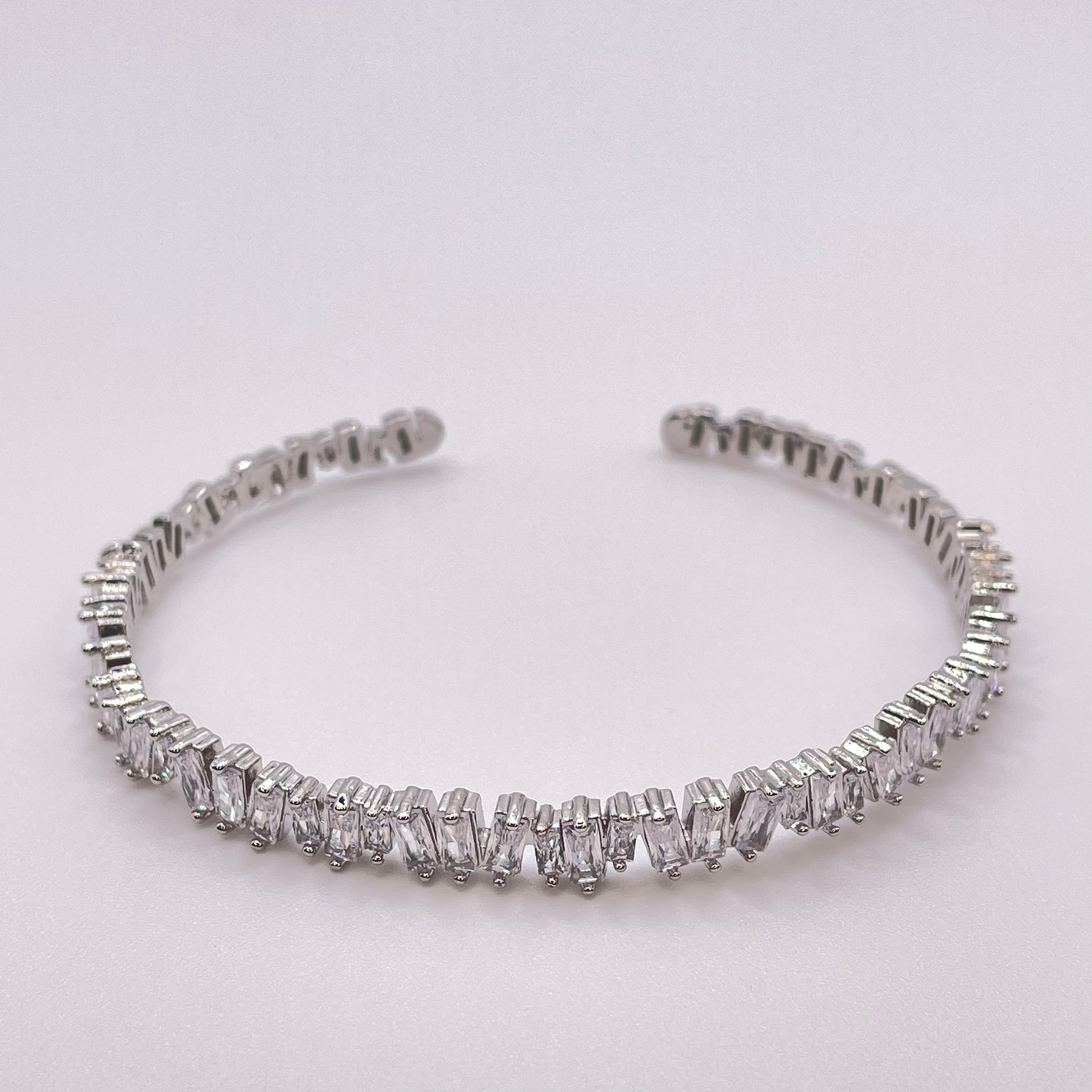 Baguette cut CZ bracelet - Silver front view