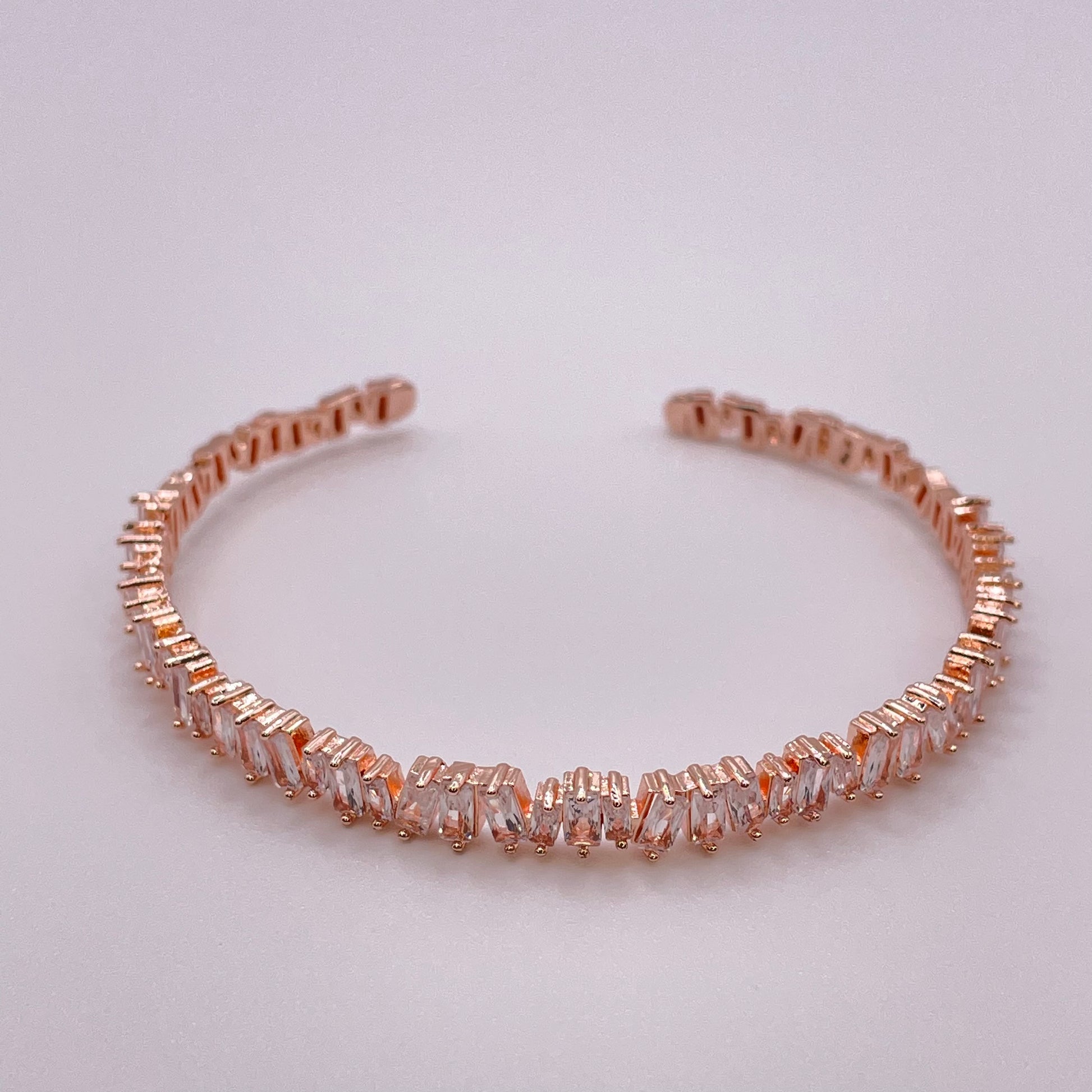 Baguette cut CZ bracelet - Rose Gold front view