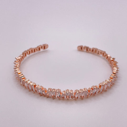 Baguette cut CZ bracelet - Rose Gold front view