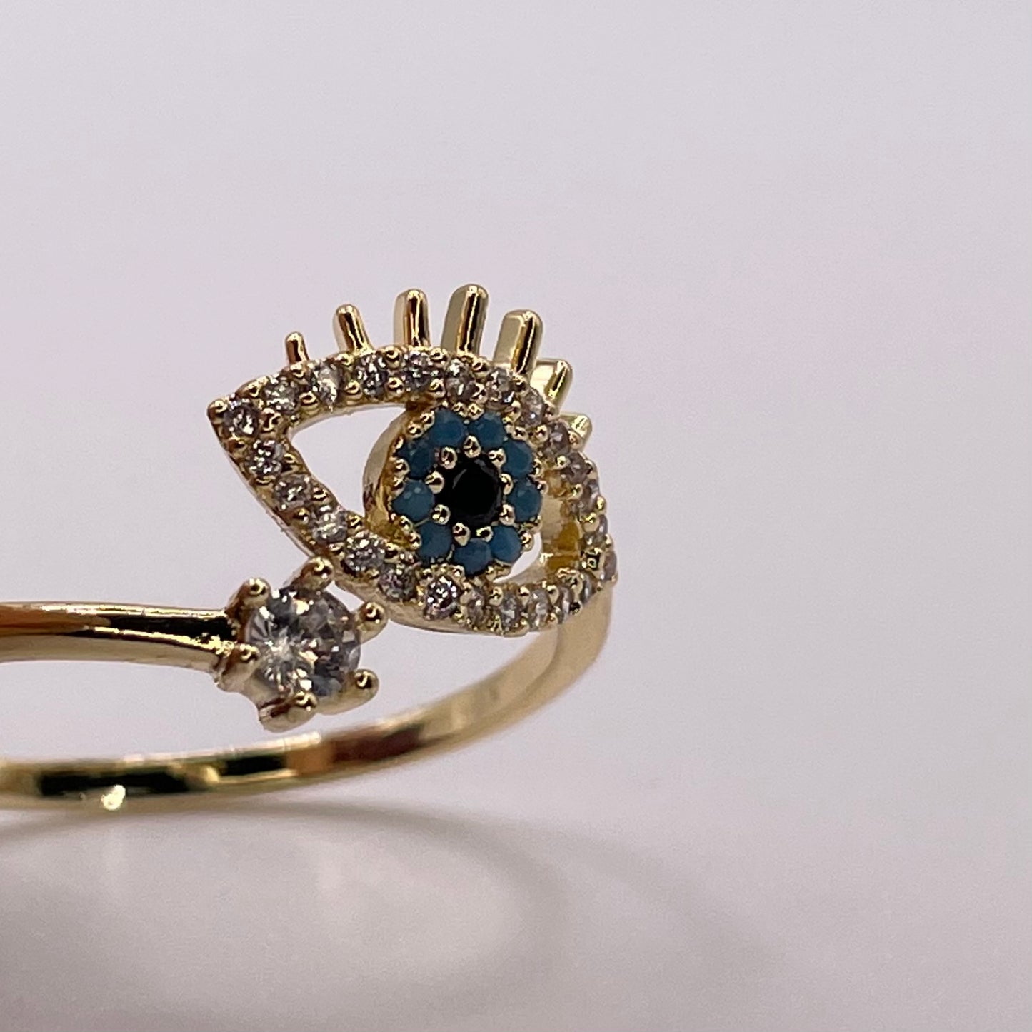 CZ tear evil eye ring - Gold close up