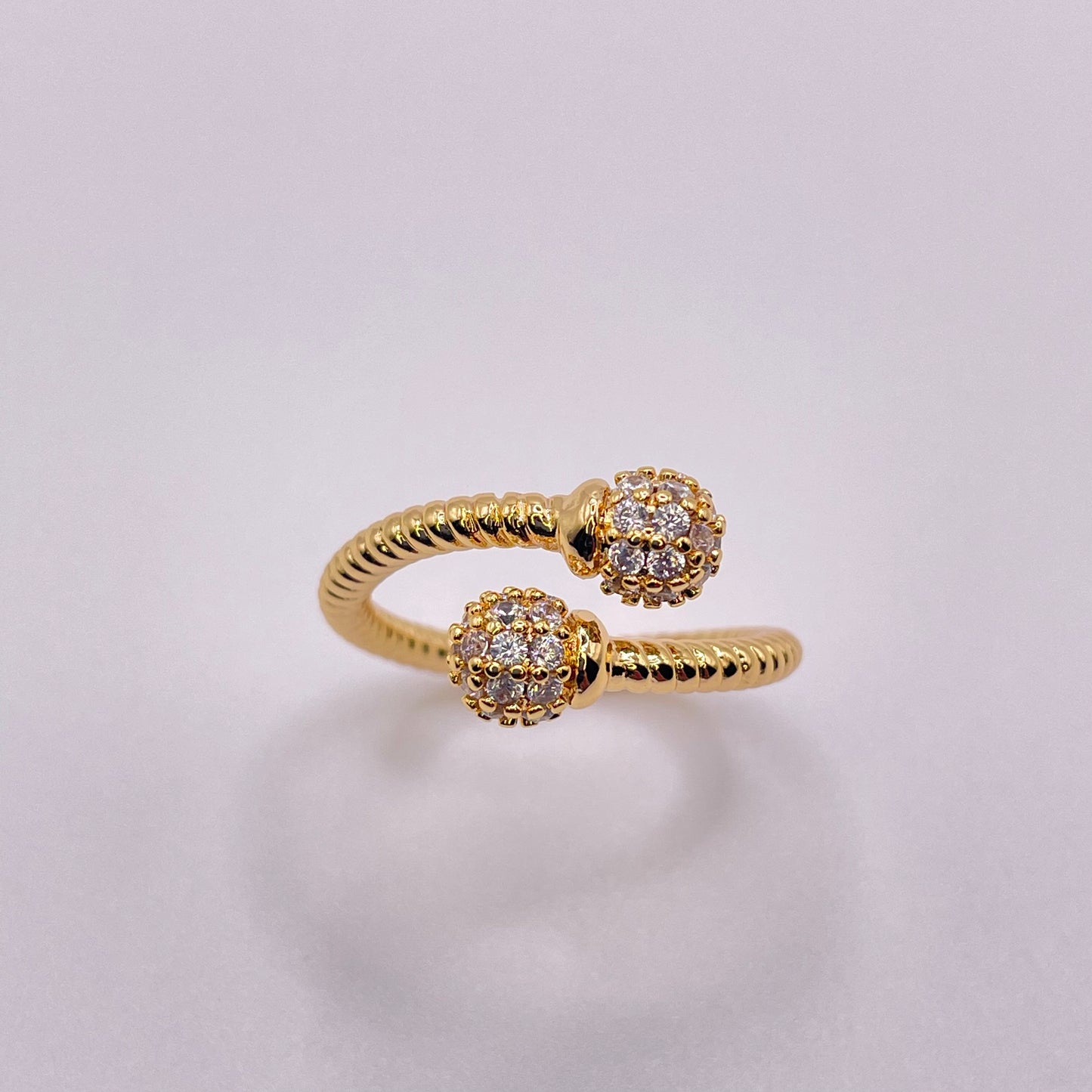 CZ double bead ring - Gold from above