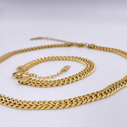 18K double curb chain choker - Gold with bracelet