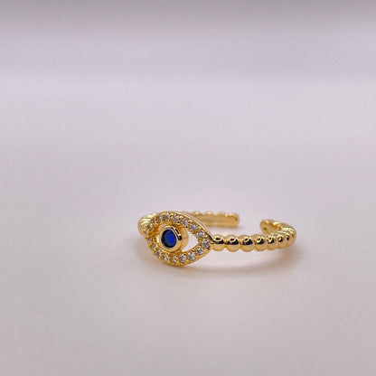 Blue zircon evil eye - Gold front view