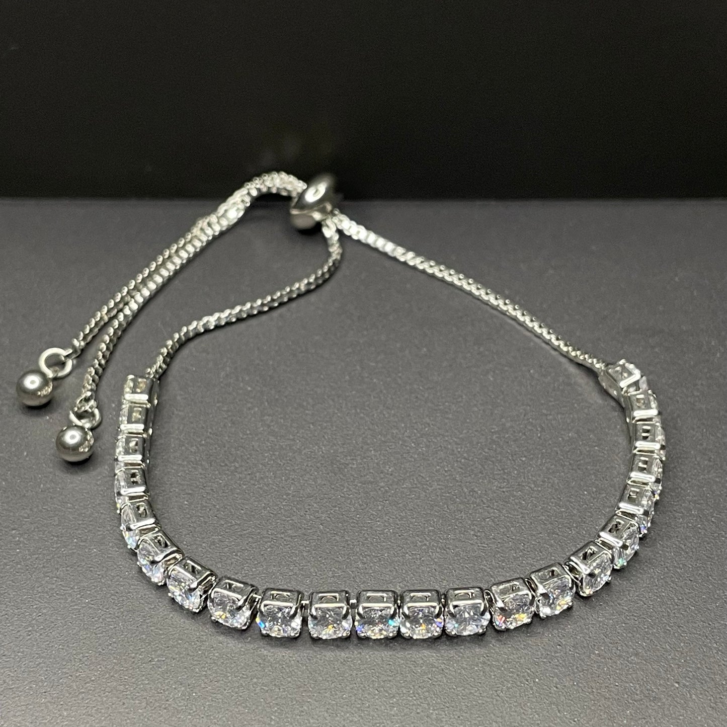 Glam silver bracelet above view