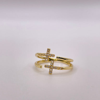 Double cross ring - Gold front view