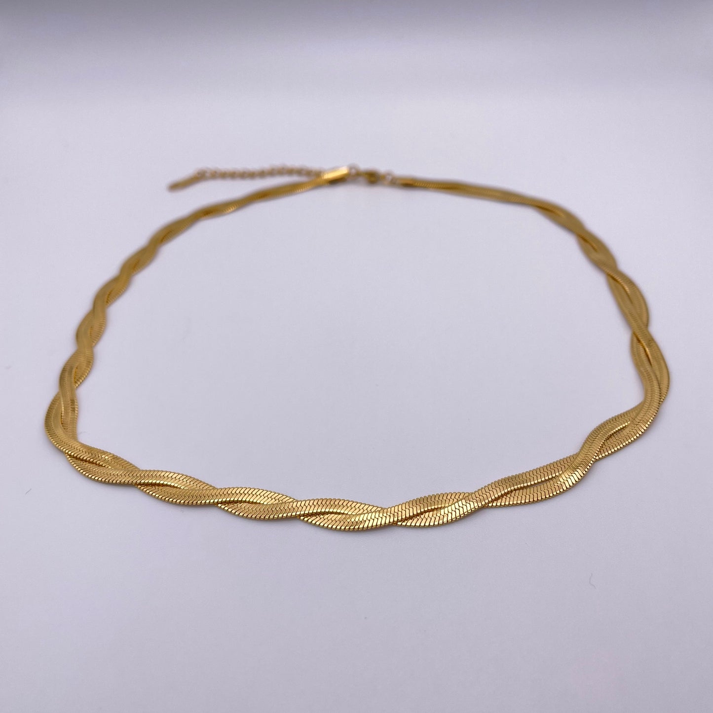 18K braided double herringbone necklace - Gold front view