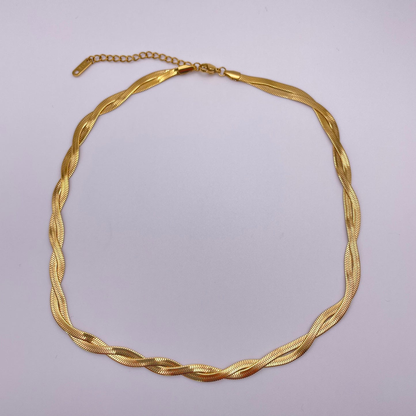 18K braided double herringbone necklace - Gold front above