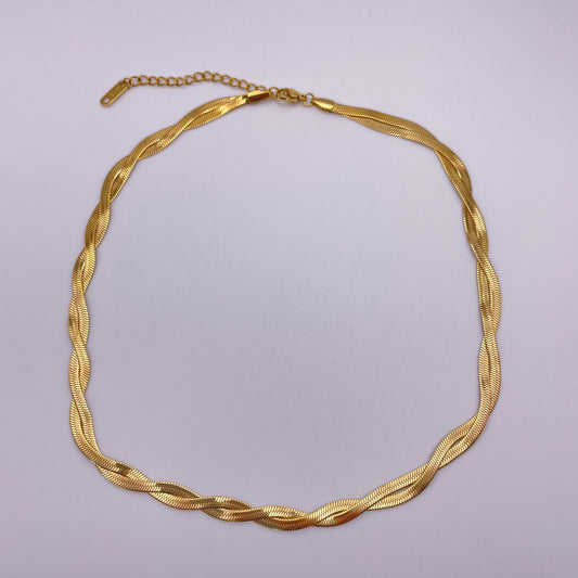 18K braided double herringbone necklace - Gold front above